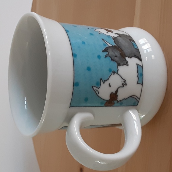 Scotty Dogs in Bows on Blue Polka Dot Background Mug 8 oz Scottish Terriers - Picture 5 of 8